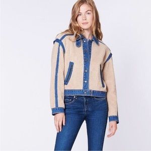 VERONICA BEARD Potter Cropped Denim-Trim Sherpa Jacket